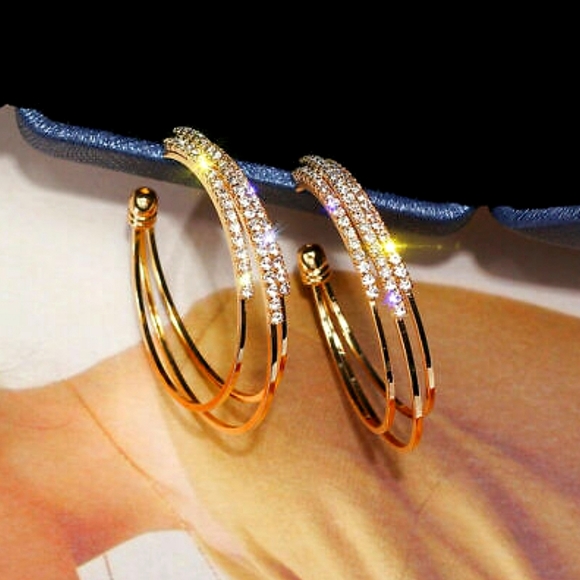 Three Hoop Crystal Earrings - Picture 5 of 5